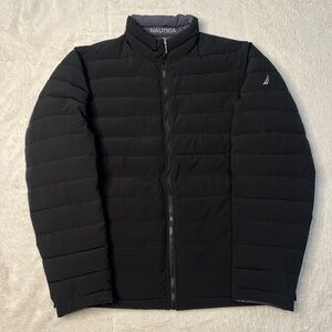 Nautica Reversable Jacket Men's M Black Grey Reversible Quilted Puffer Full Zip